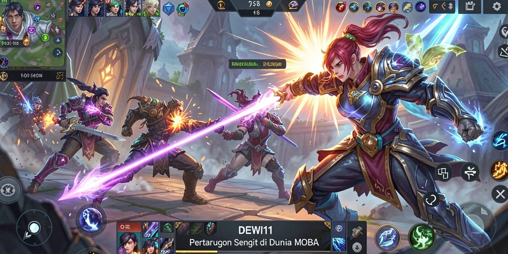 Screenshot gameplay DEWI11 menampilkan pertarungan epik antar karakter.