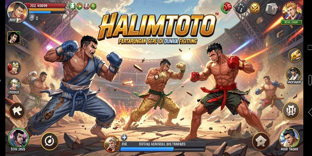 Tampilan aksi seru dan karakter bertarung di HALIMTOTO.