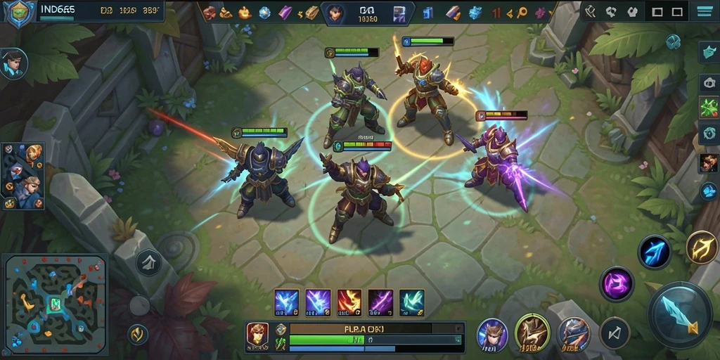 Tampilan gameplay seru dalam pertempuran MOBA.