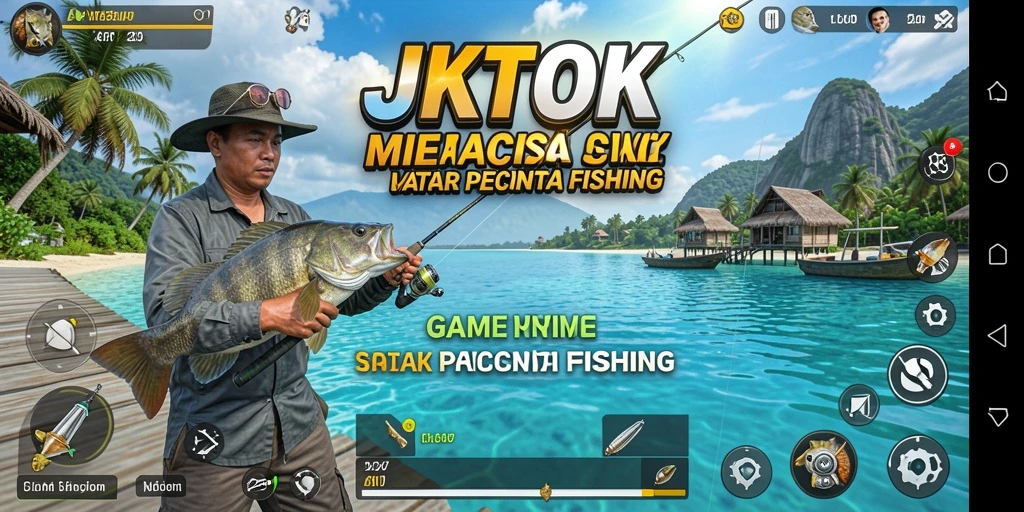 Gameplay JKTOK yang menampilkan aktivitas memancing yang seru dan mendebarkan.
