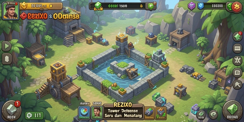 Tampilan gameplay seru REZIXO dalam serangan Tower Defense.