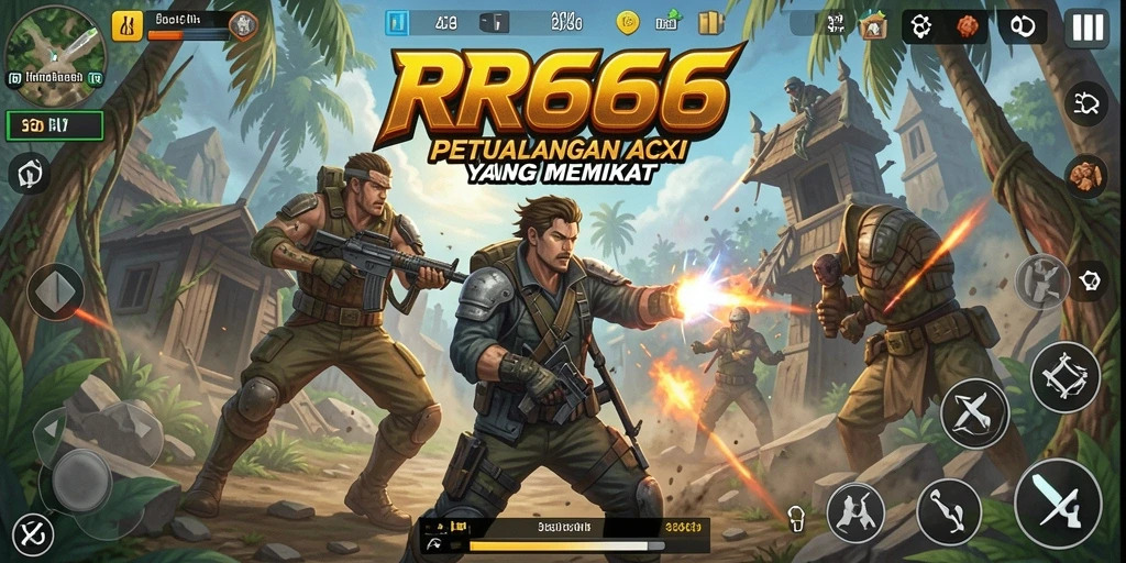 Screenshot menunjukkan aksi intens dalam game RR666.