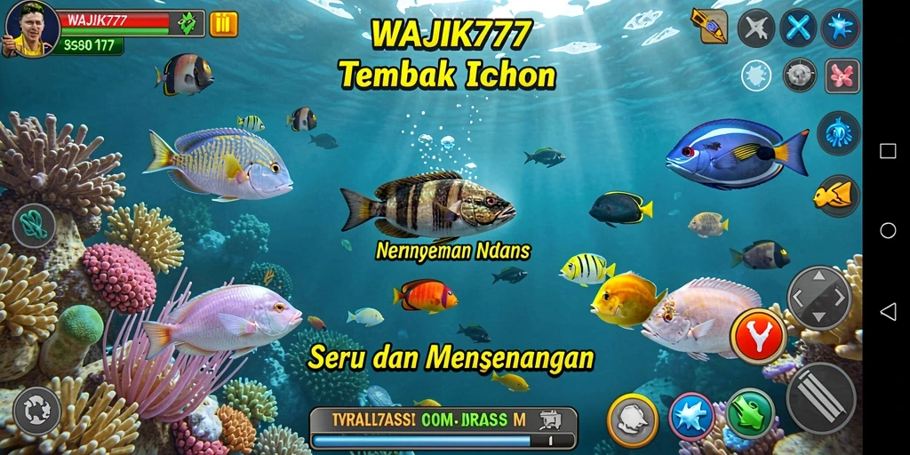 Screenshot utama WAJIK777 menampilkan aksi tembak ikan yang seru.